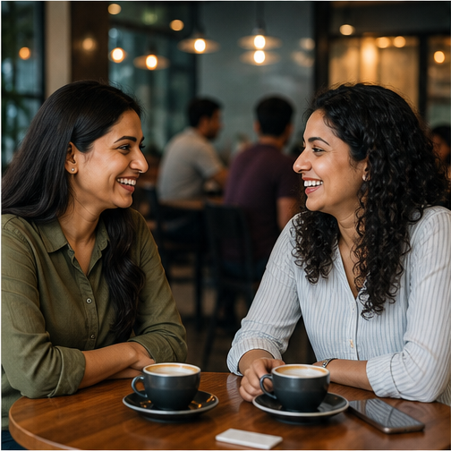 Two people enjoying a planned café experience